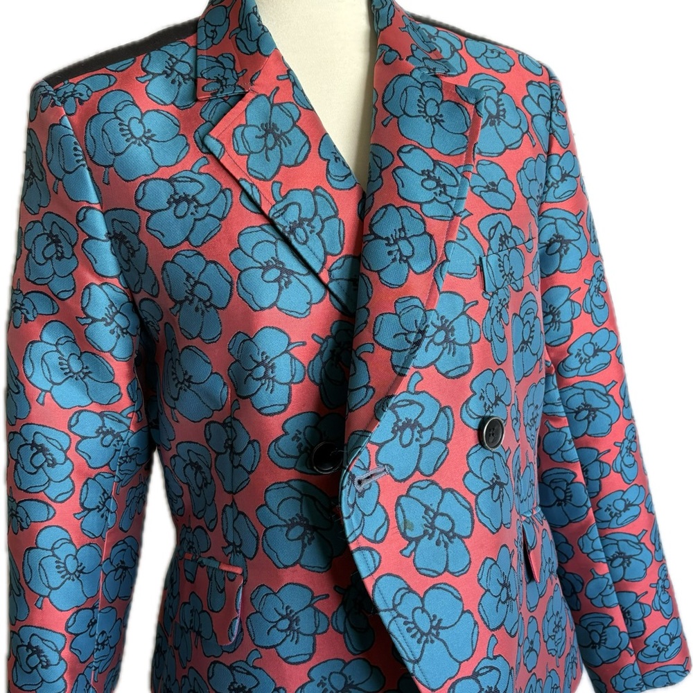 ARGENT Floral Double-Breasted Blazer Jacket in Coral and Teal 12-14